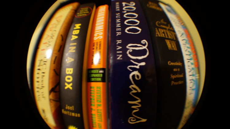 Books through a fish eye lens