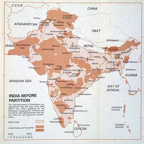 A map of India from 1940 before partition