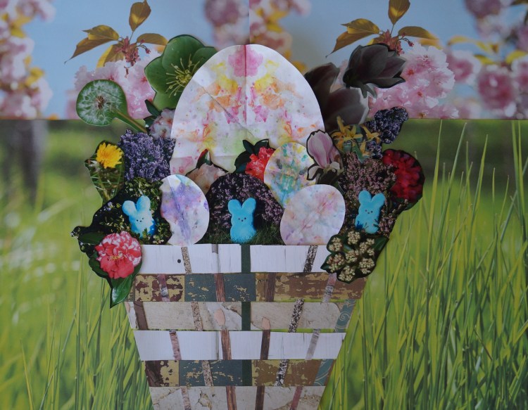 multi-media collage with inkblots and photographs