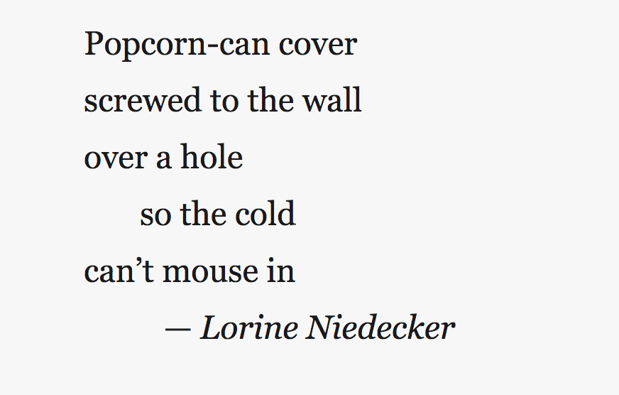 Popcorn-can Cover by Lorine Niedecker.