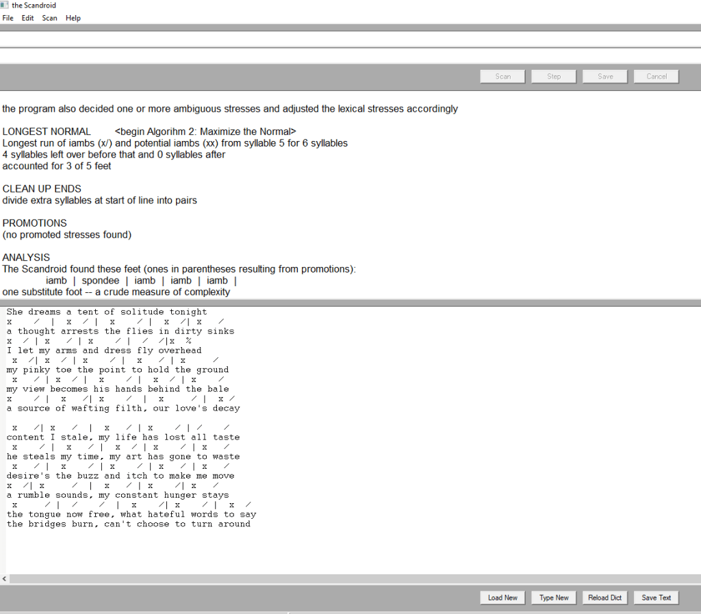 The Scandroid results of my attempt at iambic pentameter